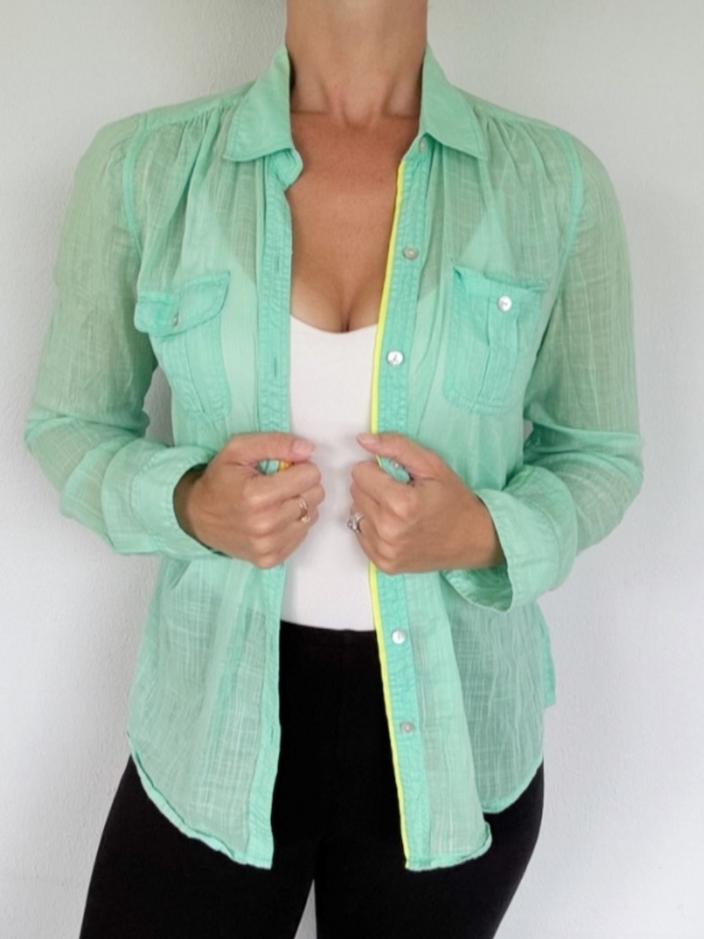 Express mint green sheer gauze lightweight cotton button down size small